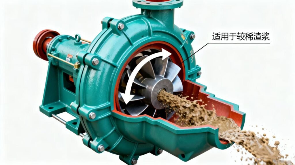 Working principle of a centrifugal slurry pump.